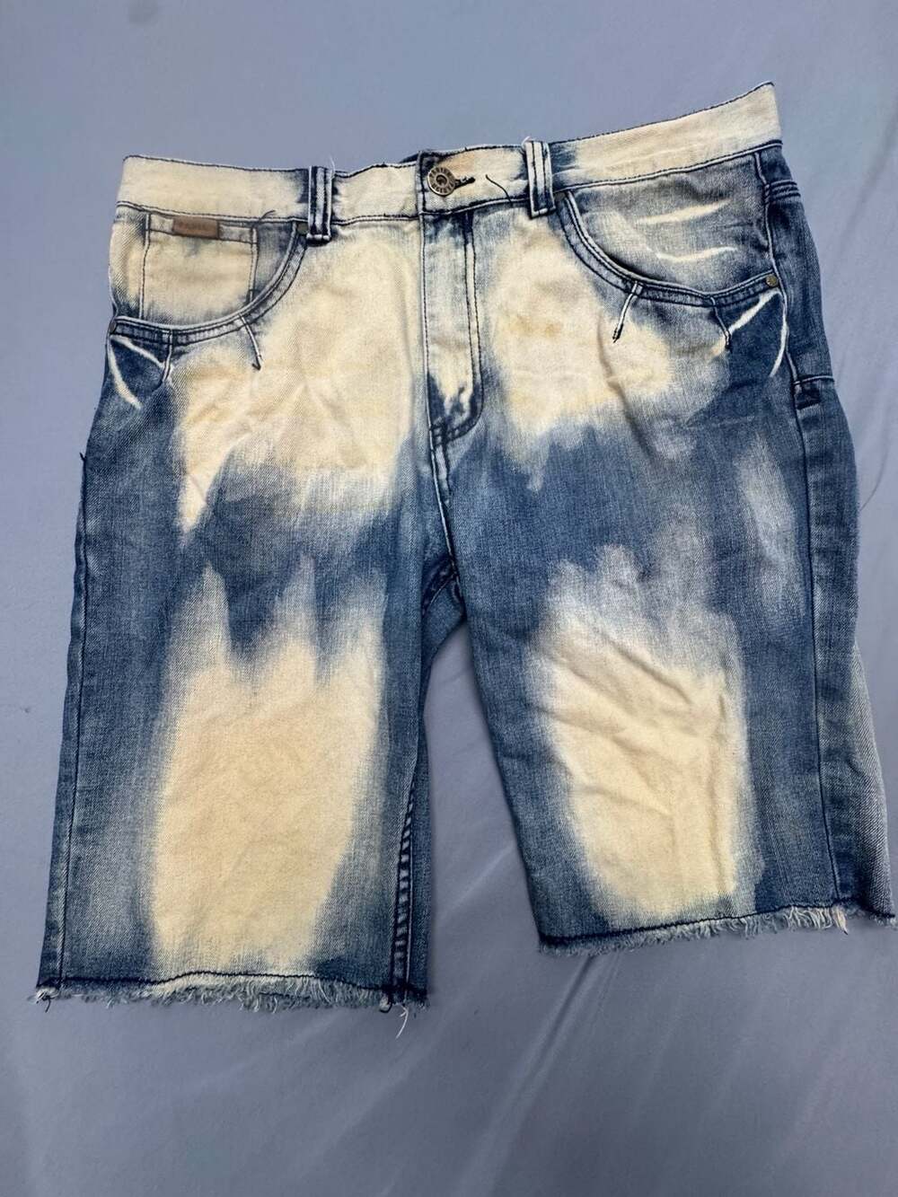 Parish Nation Denim Shorts Size 36 Blue Acid Wash Distressed Raw Hem